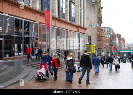 shoppers outside buchanan galleries shopping centre buchanan street on a wet rainy day in glasgow scotland uk Stock Photo