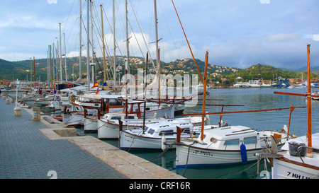 harbor with sailboats, Spain, Majorca, Port Andratx Stock Photo