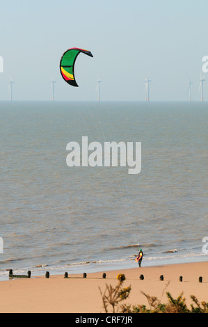 Kite surfing at the beach in Frinton in Essex, early morning Stock Photo