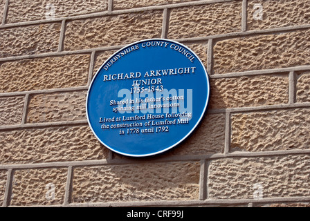 Blue Plaque commemorating Richard Arkwright Junior Stock Photo