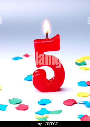 Birthday-anniversary candles showing Nr. 5 Stock Photo