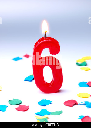 Birthday-anniversary candles showing Nr. 6 Stock Photo