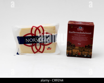 Norwegian Cheese Norvegia And Gjetost Brown Goats Cheese Stock Photo