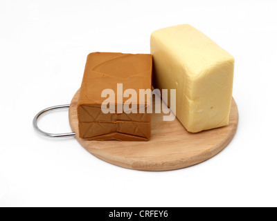 Norwegian Cheese Norvegia And Gjetost Brown Goats Cheese On Cheese Board Stock Photo