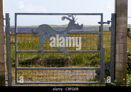 Design on a metallic gate on the island of South Uist in the Outer Hebrides. Stock Photo