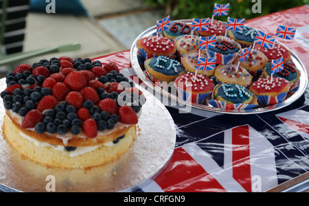 Cakes Made For The Queen's Diamond Jubilee At Street Party Surrey England Stock Photo