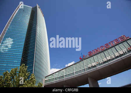 Tall glass Sinosteel office building in Zhongguancun or Zhong Guan Cun, is a technology hub in Haidian District, Beijing, China. Stock Photo