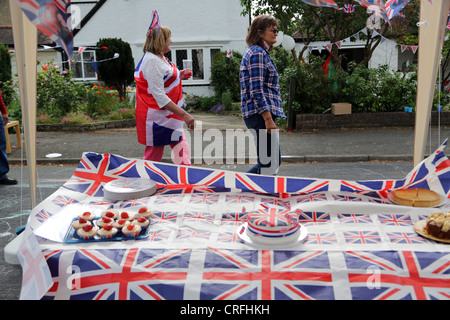 Cakes Made For The Queen's Diamond Jubilee At Street Party Surrey England Stock Photo