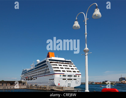 The Hapag-Lloyd cruise ship MS Columbus II visiting the port of Copenhagen. Arrived from Kiel - next port of call Riga. Stock Photo