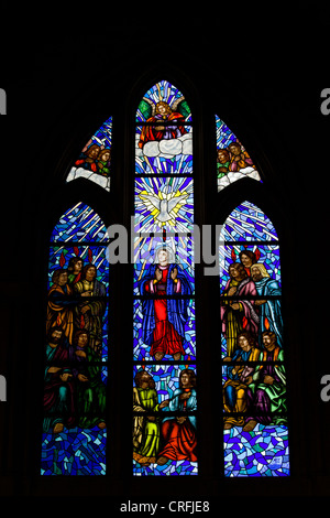 Stained glass window in the Almudena Cathedral in Madrid, Spain. Stock Photo
