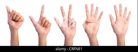 Image of Counting woman's left hands finger number (1 to5 ) isolated on white background Stock Photo