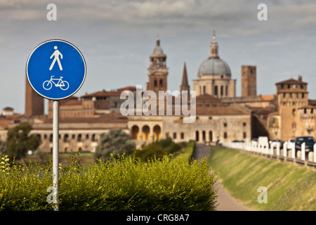 Sign with bicycle and pedestrian in park Stock Photo