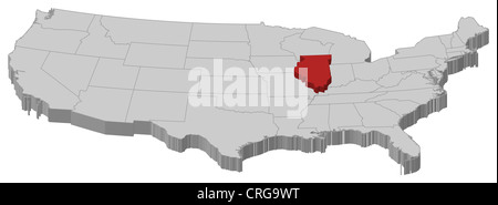 Political map of United States with the several states where Illinois is highlighted. Stock Photo