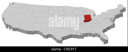 Political map of United States with the several states where Indiana is highlighted. Stock Photo