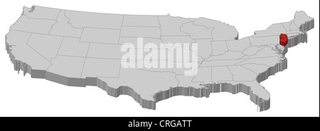 Political map of United States with the several states where New Jersey is highlighted. Stock Photo