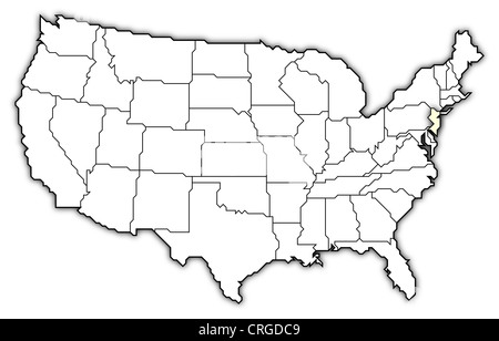 Political map of United States with the several states where New Jersey is highlighted. Stock Photo