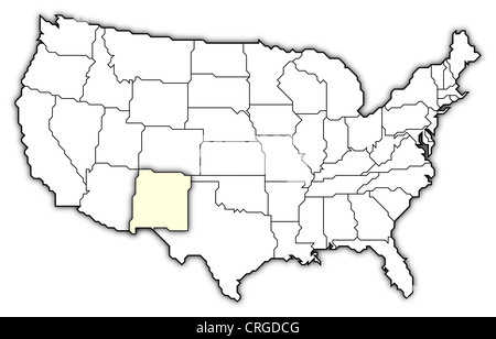 Political map of United States with the several states where New Mexico is highlighted. Stock Photo