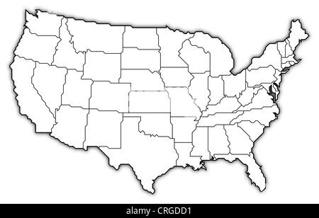 Political map of the United States with the several states. Stock Photo