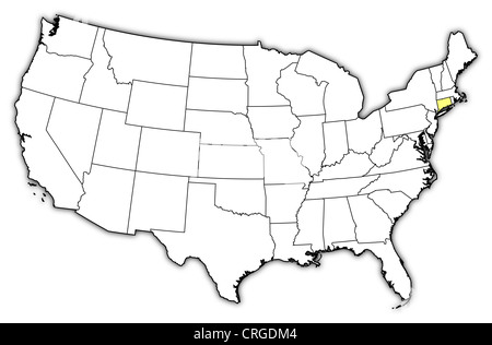 Political map of United States with the several states where Connecticut is highlighted. Stock Photo