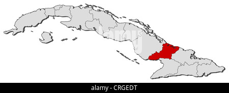 Political map of Cuba with the several provinces where Las Tunas is highlighted. Stock Photo