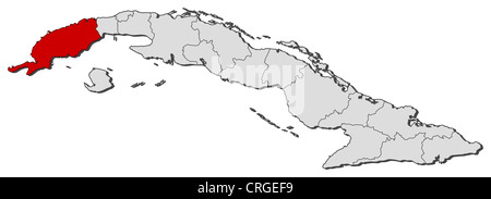 Political map of Cuba with the several provinces where Pinar del Río is highlighted. Stock Photo