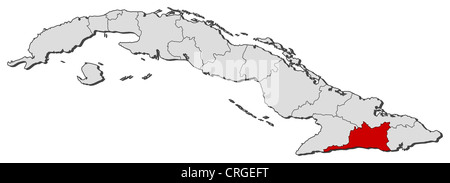 Political map of Cuba with the several provinces where Santiago de Cuba is highlighted. Stock Photo