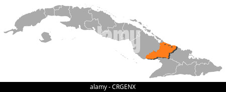 Political map of Cuba with the several provinces where Las Tunas is highlighted. Stock Photo