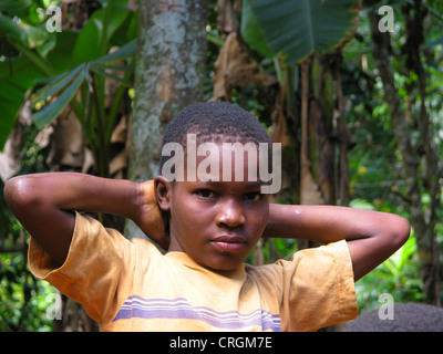 Portrait of a small boy in rural area, Haiti, Grande Anse Stock Photo