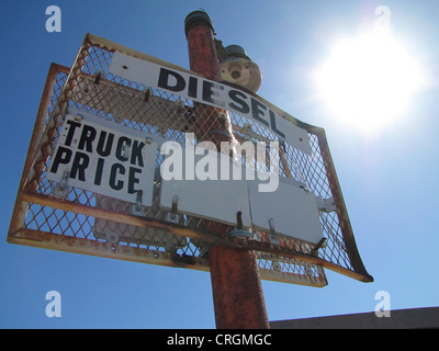 Old rosty sign of a former gas station, USA, New Mexico Stock Photo