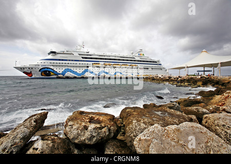 anchored cruise liner AIDAaura at the pier, Netherlands Antilles, Curacao, Willemstad Stock Photo