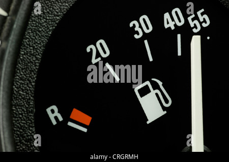 petrol meter of a car showing 'full' Stock Photo