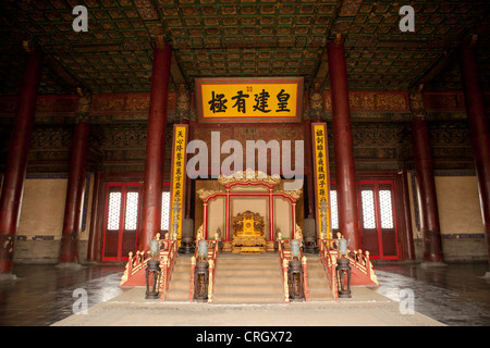 Imperial throne in Hall Of Supreme Harmony, Forbidden City, Beijing, China Stock Photo