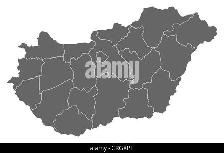 Political map of Hungary with the several counties. Stock Photo