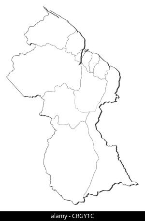 Political map of Guyana with the several regions. Stock Photo