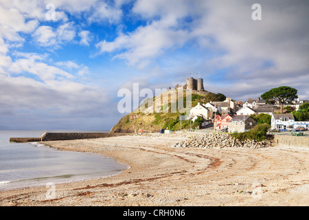 The town and castle of Criccieth, North Wales, on a bright summer day with clearing weather. Stock Photo