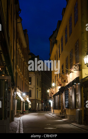 Street in Gamla Stan - Old Town - Stockholm, Sweden at night Stock Photo