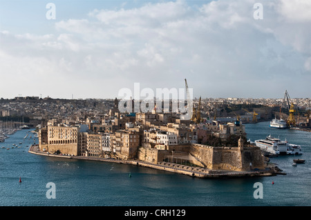 Fort St Michael and the Grand Harbour of Valletta, Malta, seen from the Upper Barrakka Gardens Stock Photo