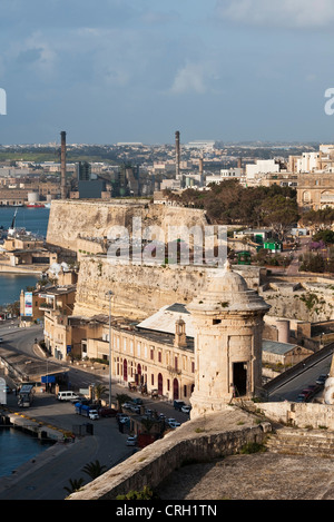 A view of the city walls of Valletta from the Upper Barrakka Gardens, Malta Stock Photo