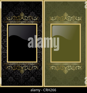 Set from gold frames on the black and green background Stock Photo