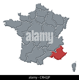 Provence - Alpes - Cote d'Azur red highlighted in map of France Stock ...