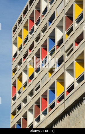 Pattern of Colourful Balconies and Facade of the Cité Radieuse or Unité d'Habitation Apartment Building by Le Corbusier Marseille France Stock Photo