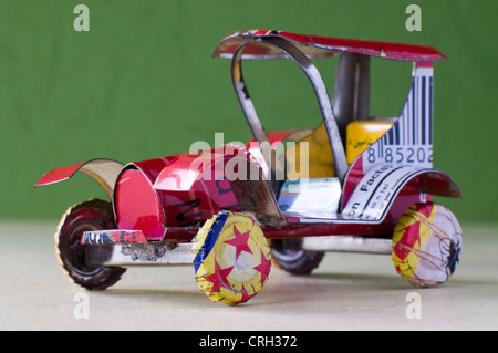 Toy tin car made from drink cans, Antananarivo, Madagascar Stock Photo