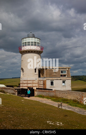 The original Beachy Head lighthouse (1834) now a B&B at Belle Tout on the South Downs Way footpath, East Sussex, England UK Stock Photo