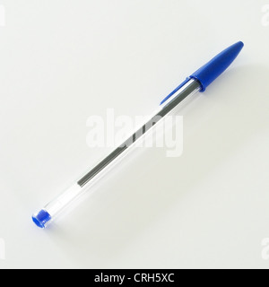 Blue Bic Crystal Pen on a White Background Stock Photo