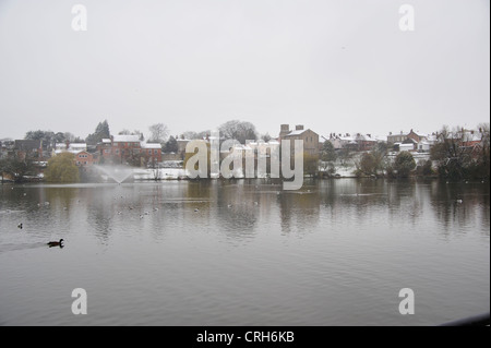 The Mere, Diss, Norfolk, England in the snow Stock Photo