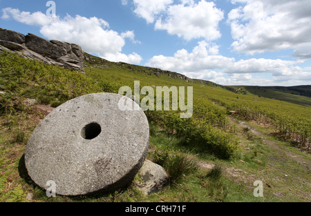 Millstones at Stanage Edge in the Derbyshire Peak District near Hathersage. Stock Photo