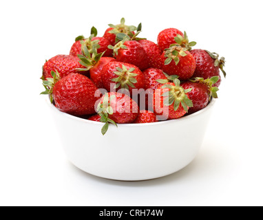 Fresh Strawberries in Bowl, isolated on white background Stock Photo