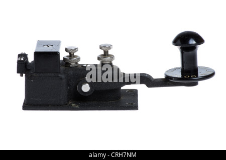 Vintage telegraph key or switch isolated on white Stock Photo