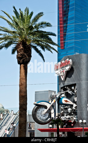 LAS VEGAS, NEVADA, USA - JUNE 13, 2012:  Harley Davidson Cafe on Las Vegas Boulevard with motorcycle sculpture Stock Photo