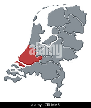 Zuid-Holland, province of Netherlands. Colored elevation map with lakes ...